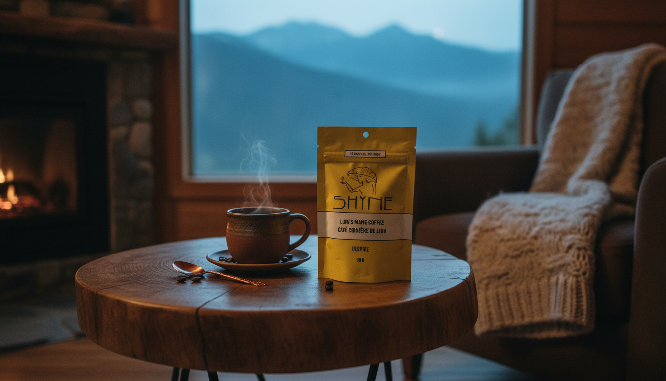 Cozy lifestyle scene with Shyne coffee products and relaxed morning atmosphere